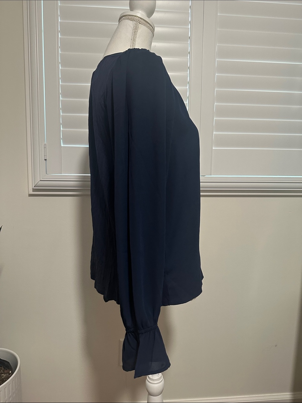 LOFT Navy Button-Front V-Neck Blouse | A8 - Picture 2 of 7